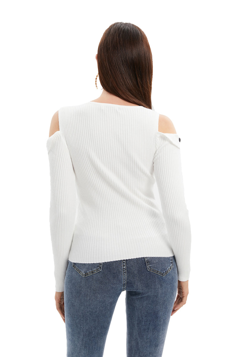 Buttoned Cold shoulder sweater