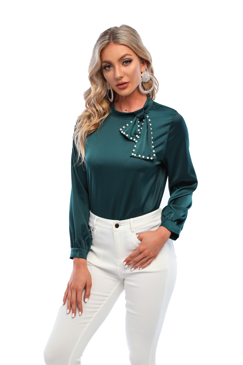 Pearls bow neck blouse