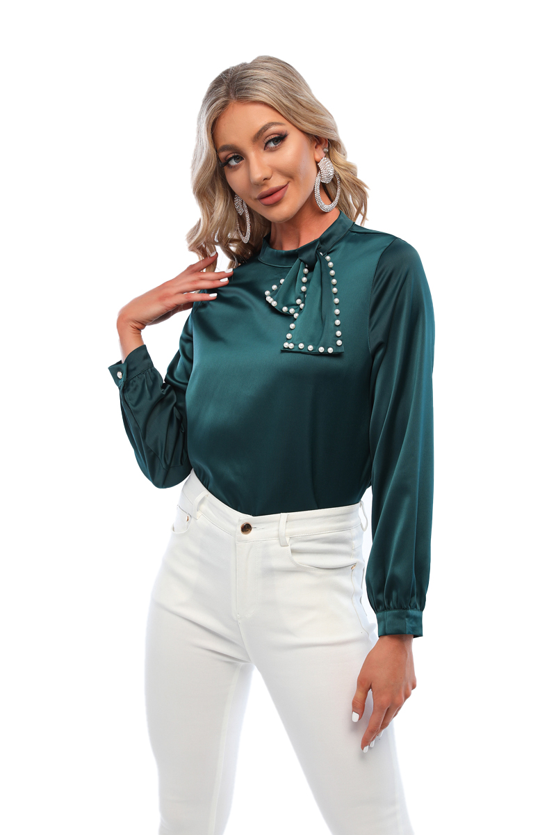 Pearls bow neck blouse