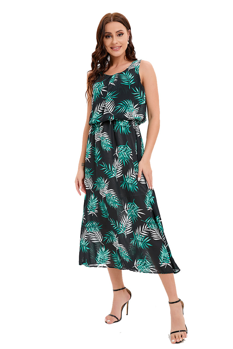 Green Tropical print dress