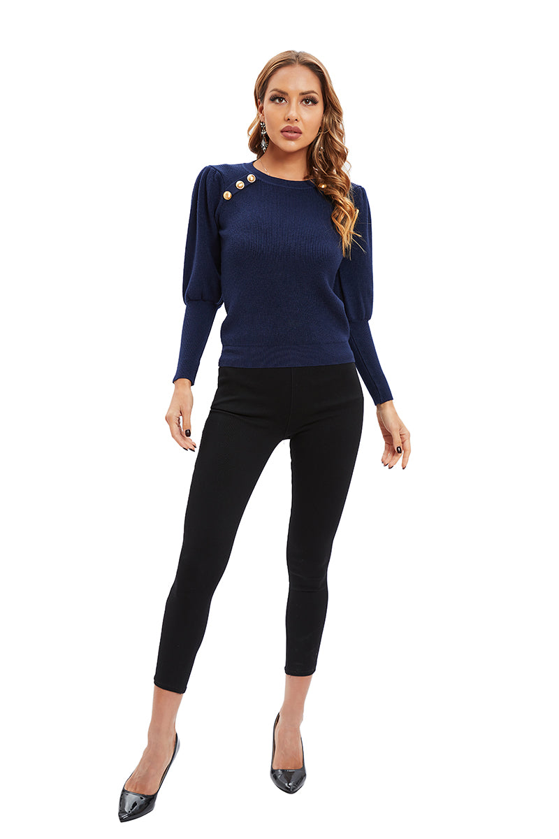 Gold buttons navy sweater
