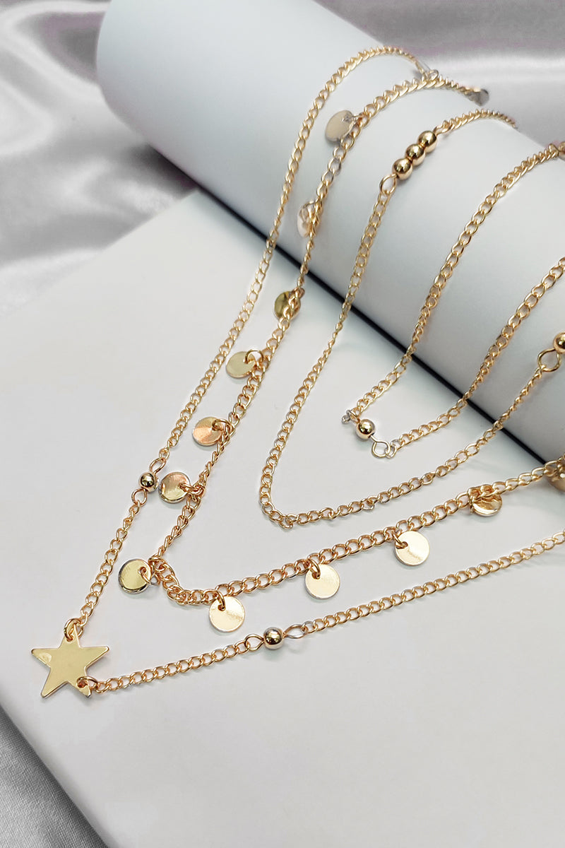 Layered necklace with circle and stars