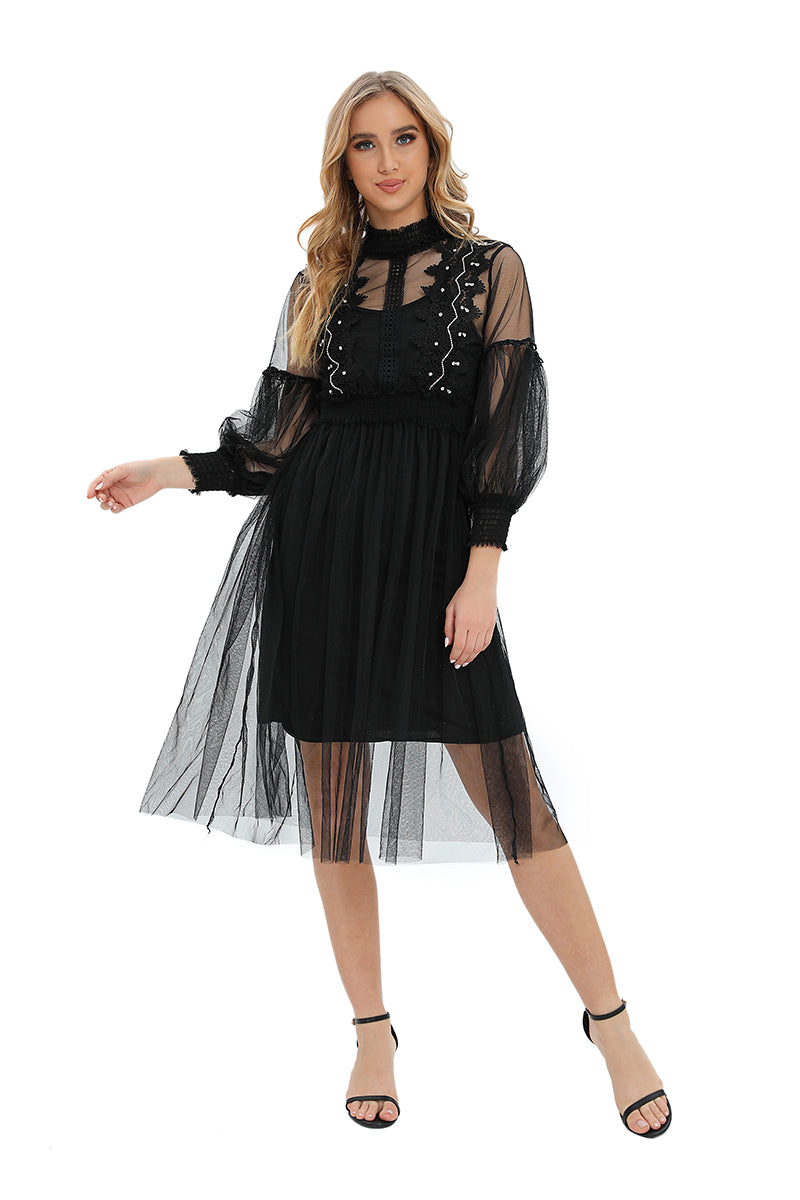 Black diamante net dress