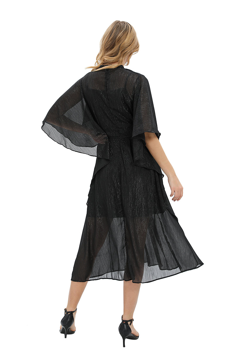 Black shiny flary dress