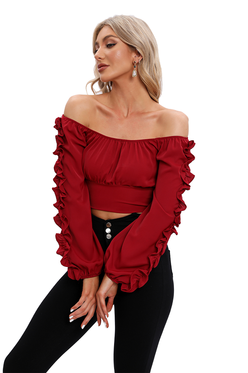 Ruffle sleeves cropped top