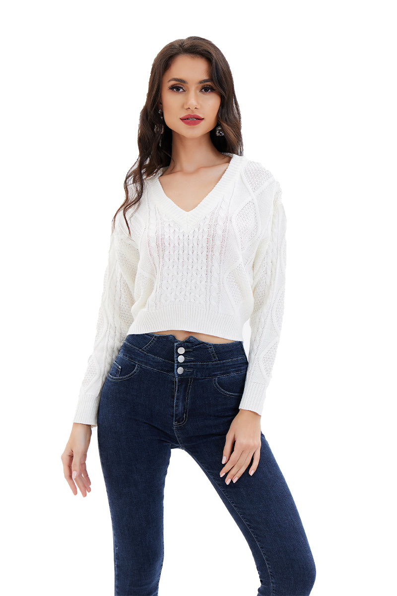 White v neck Sweater with back tie up
