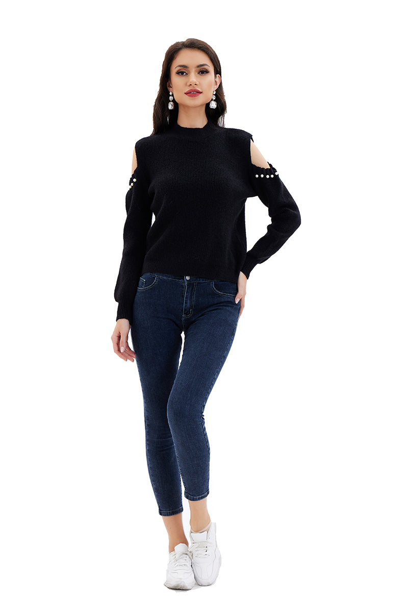 Cold shoulder sweater with pearls