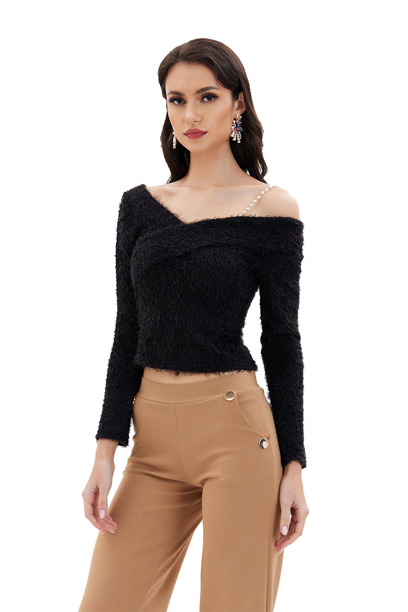 Fuzzy Sweater with pearl strap