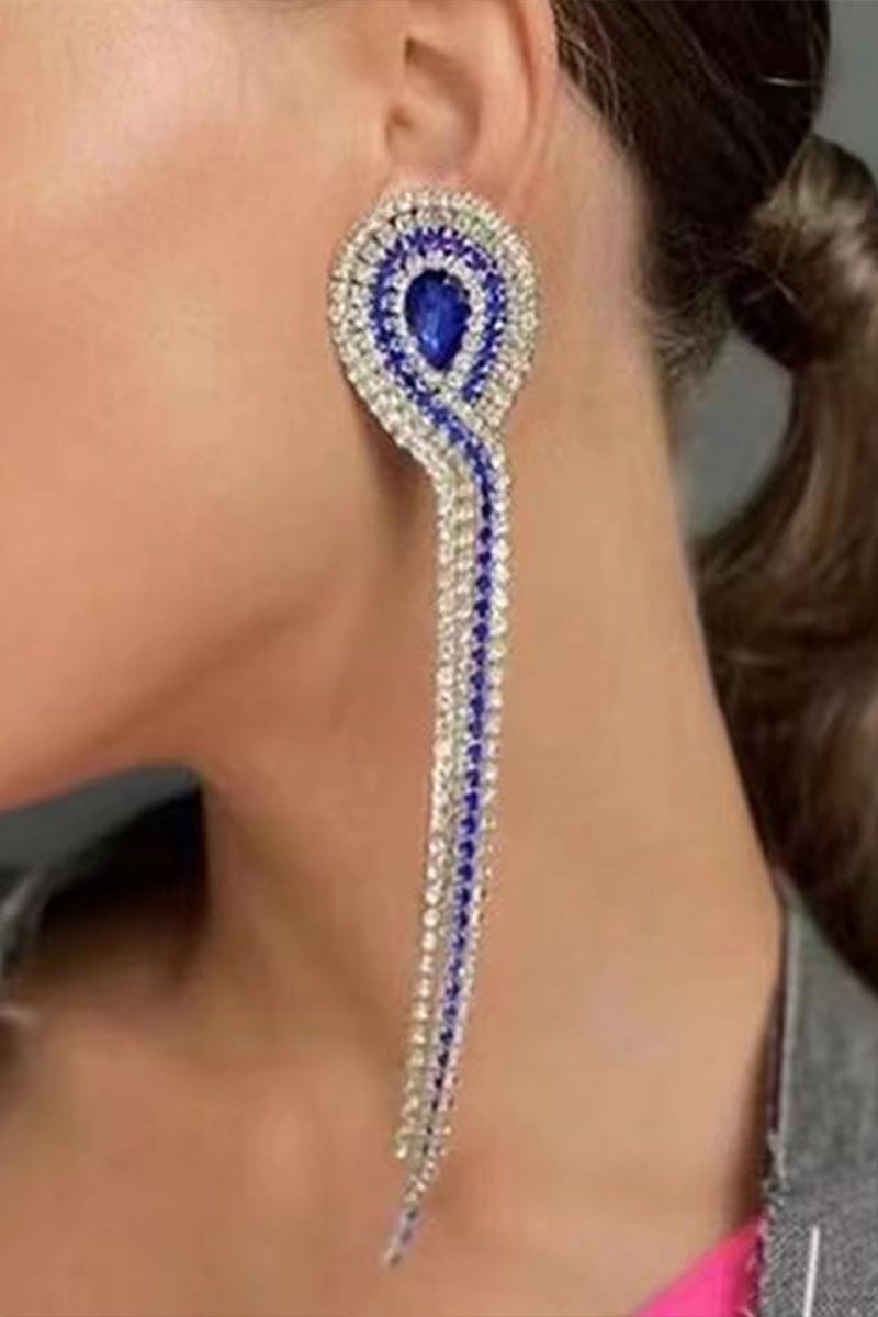 blue gem and diamond long earrings