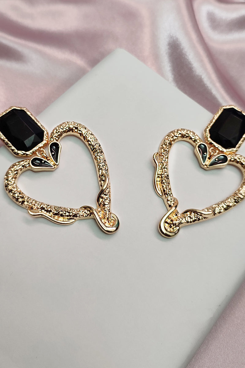 heart and black gem earring