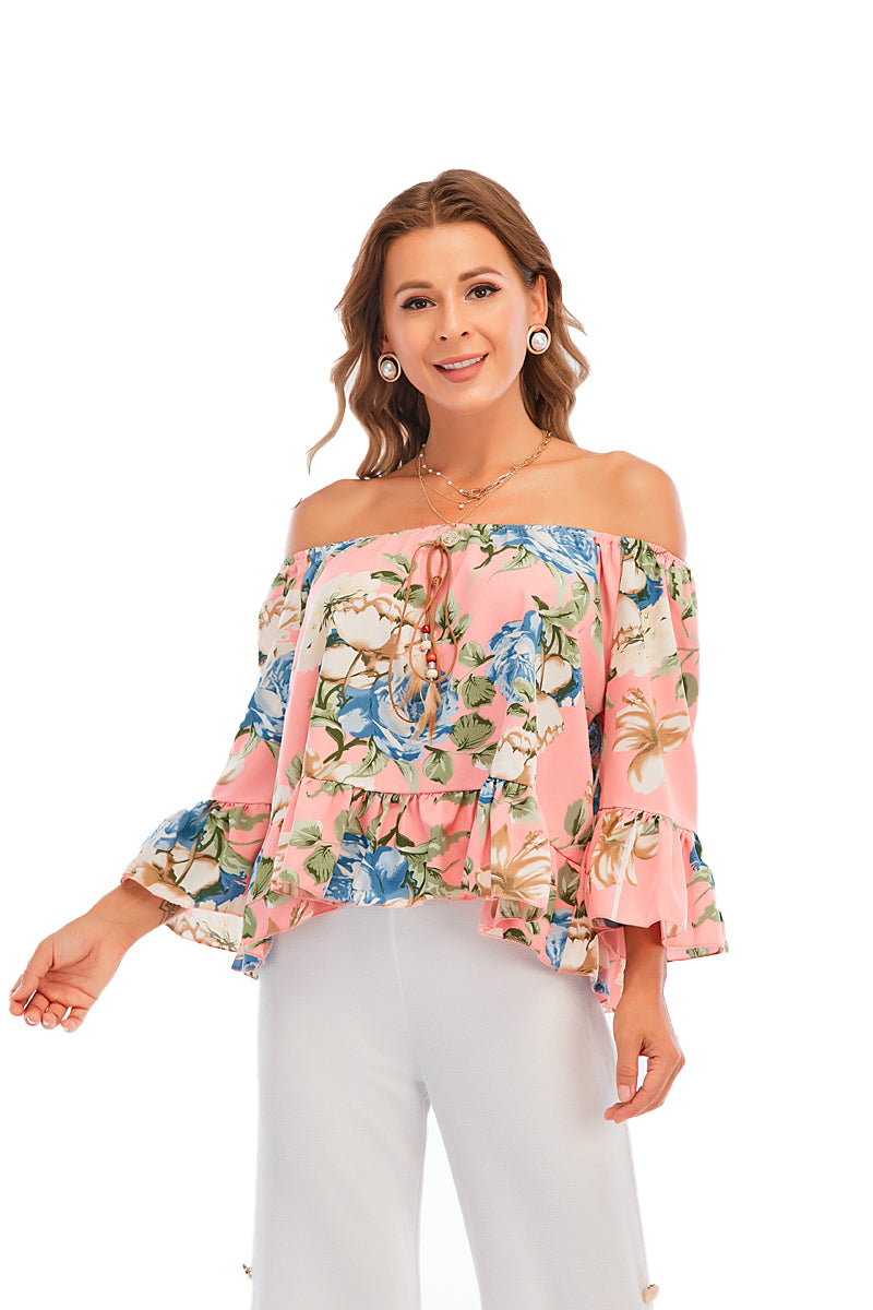 Floral Off Shoulder Top with flare sleeves