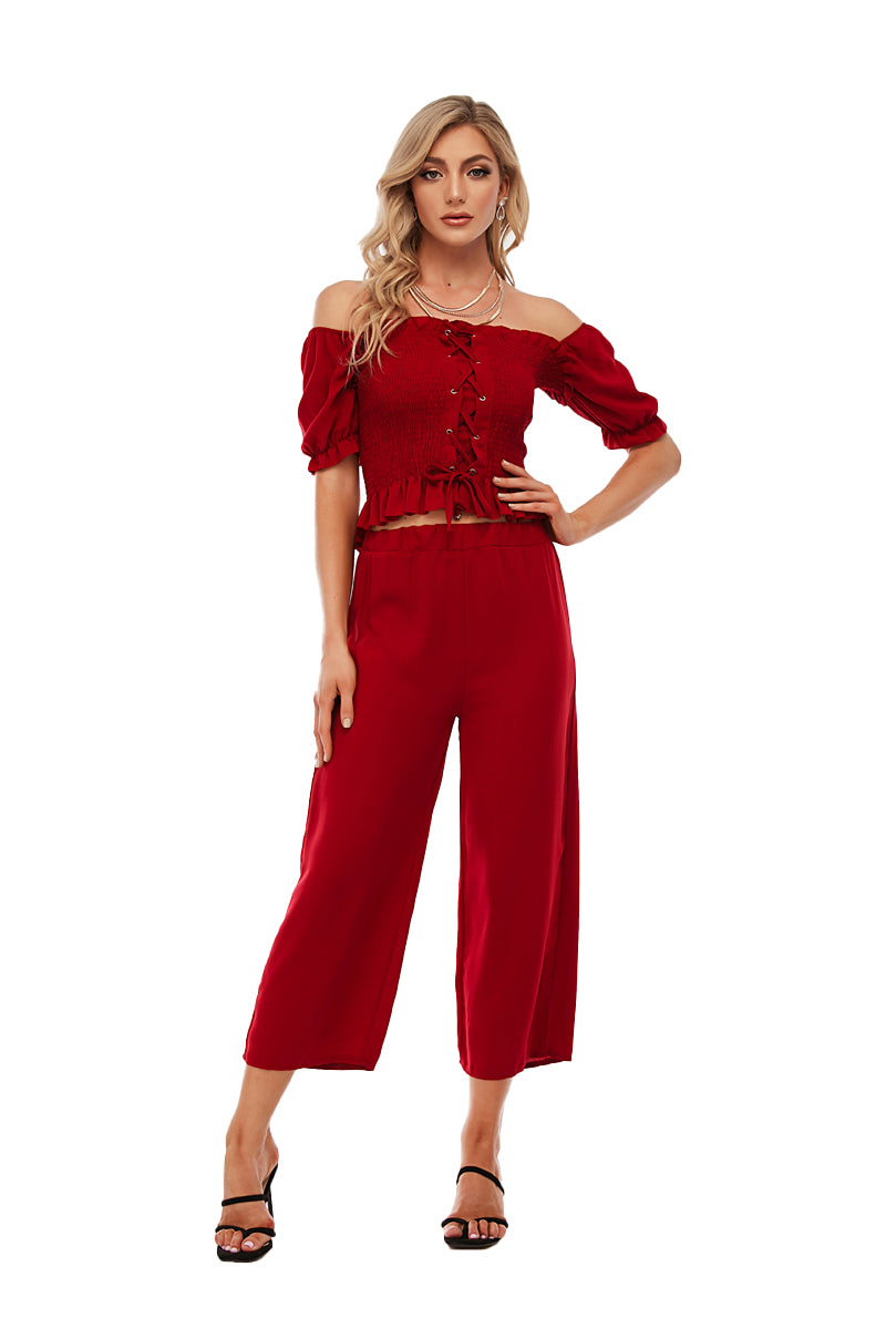 Lace up smock top and pant set