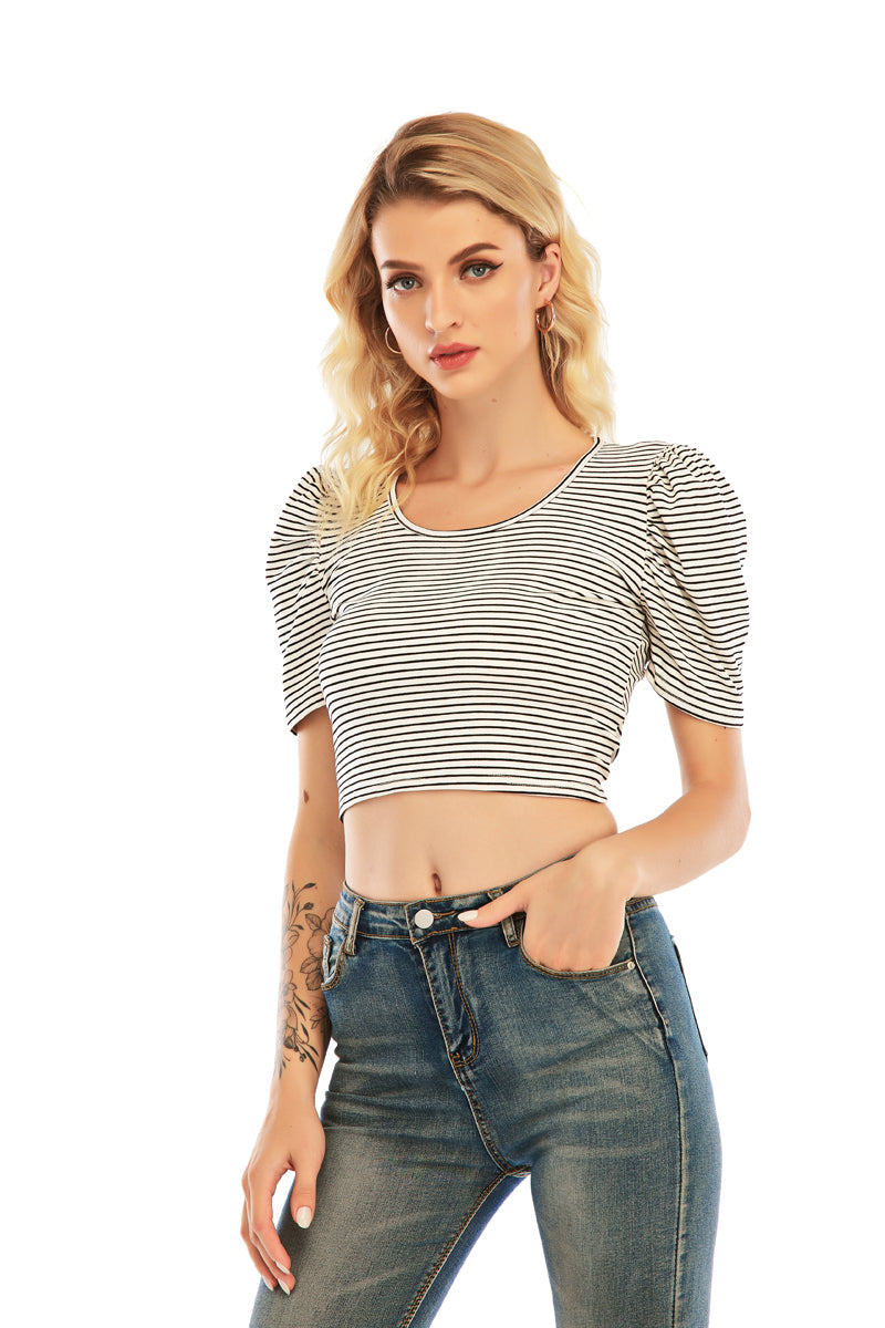 Striped tee with puffy sleeve