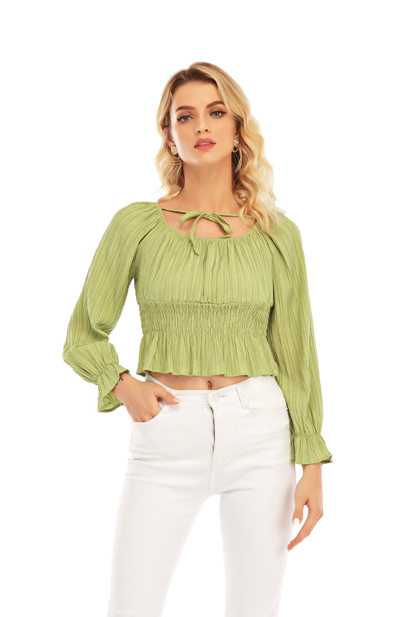 Green boat neck top