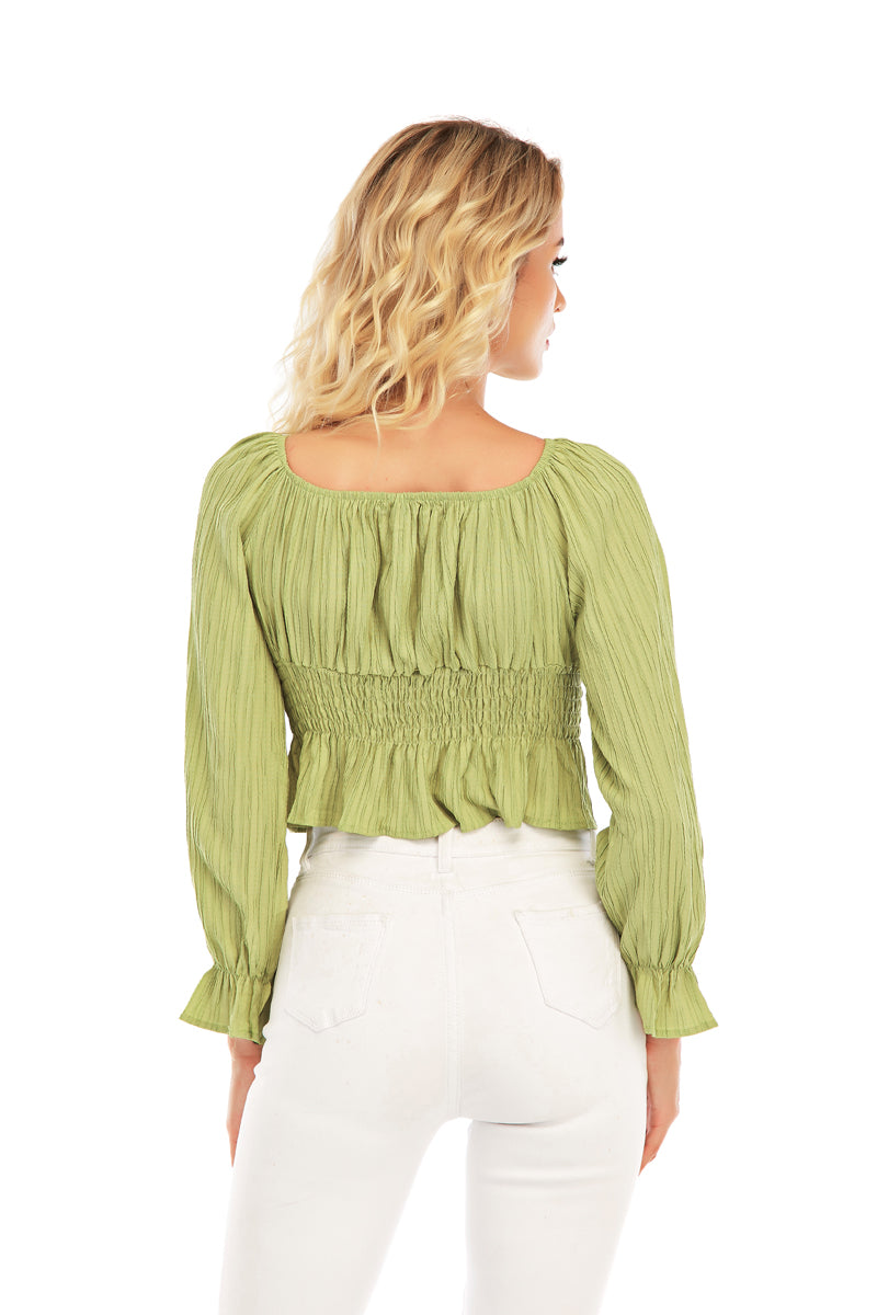 Green boat neck top
