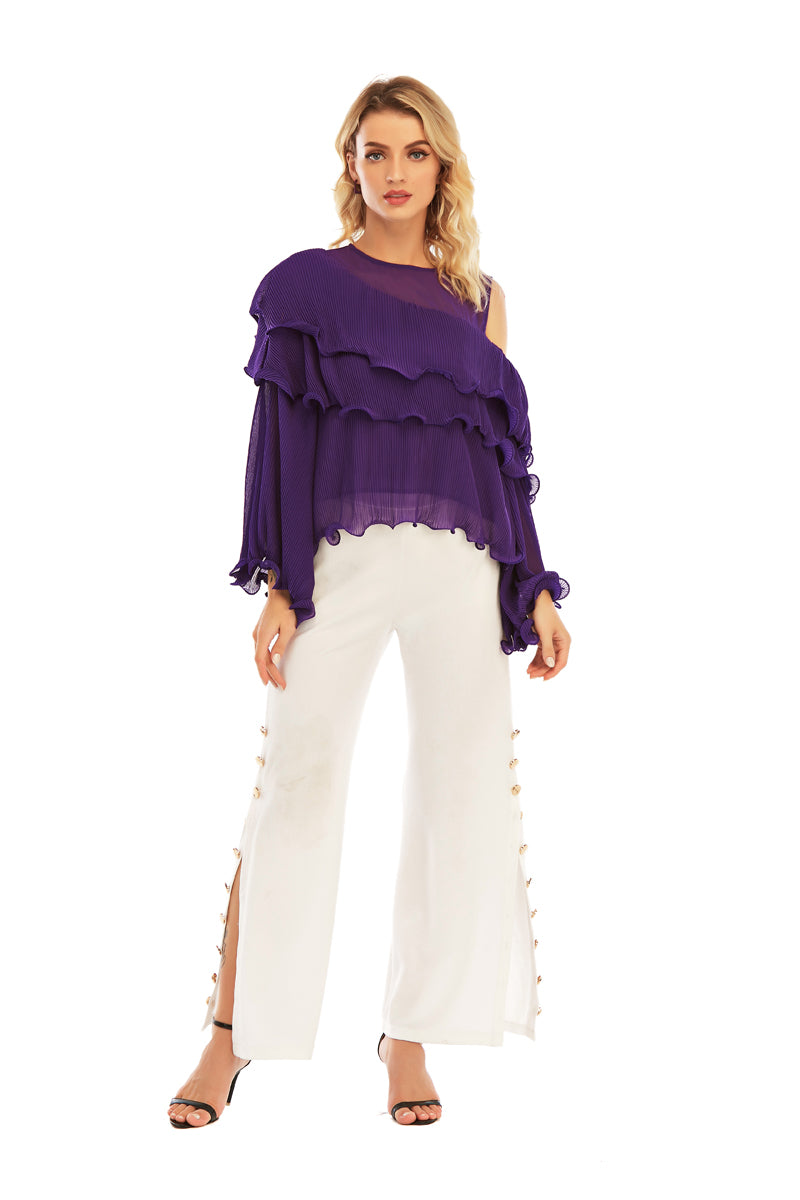 Ruffled Layered Top with cold shoulder