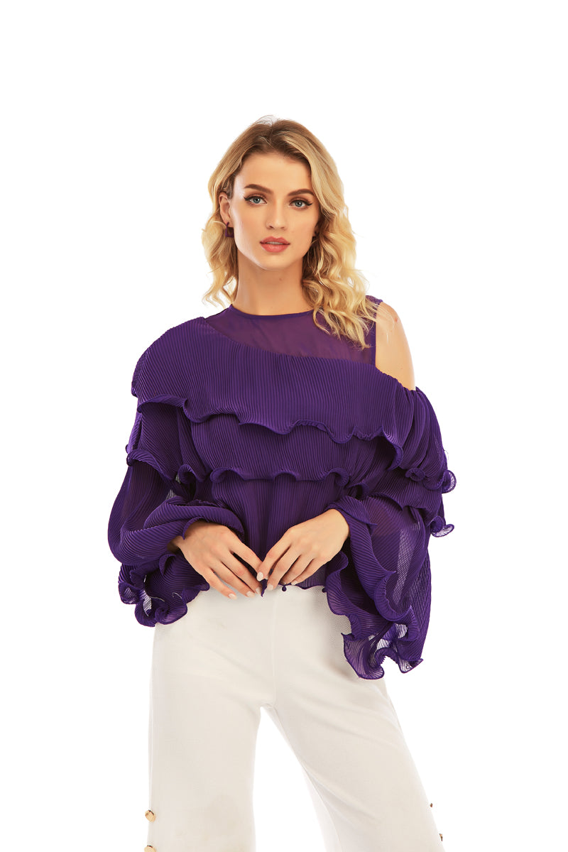Ruffled Layered Top with cold shoulder