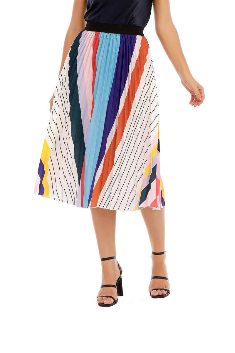 Rainbow Stripe Pleated Skirt