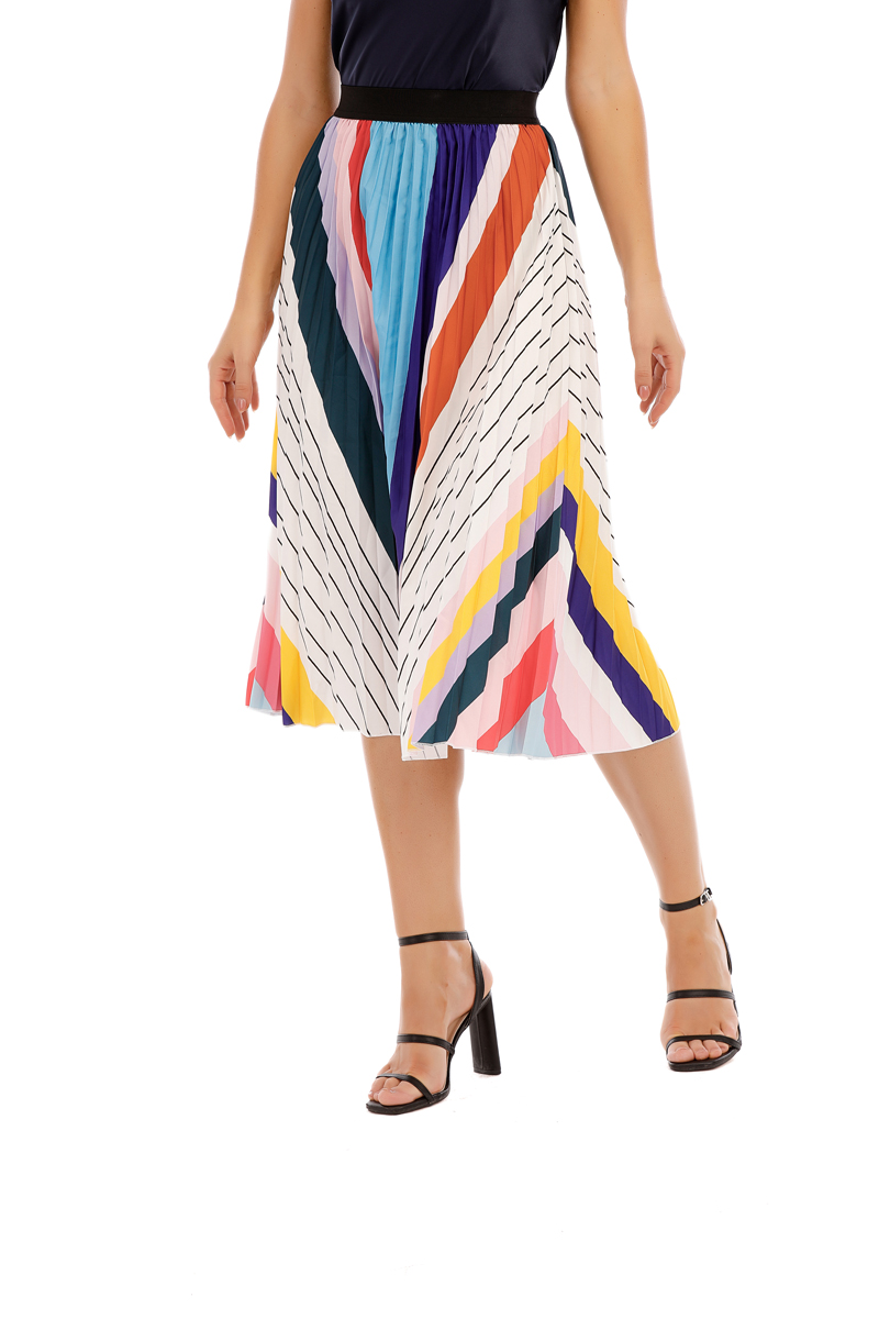 Rainbow Stripe Pleated Skirt