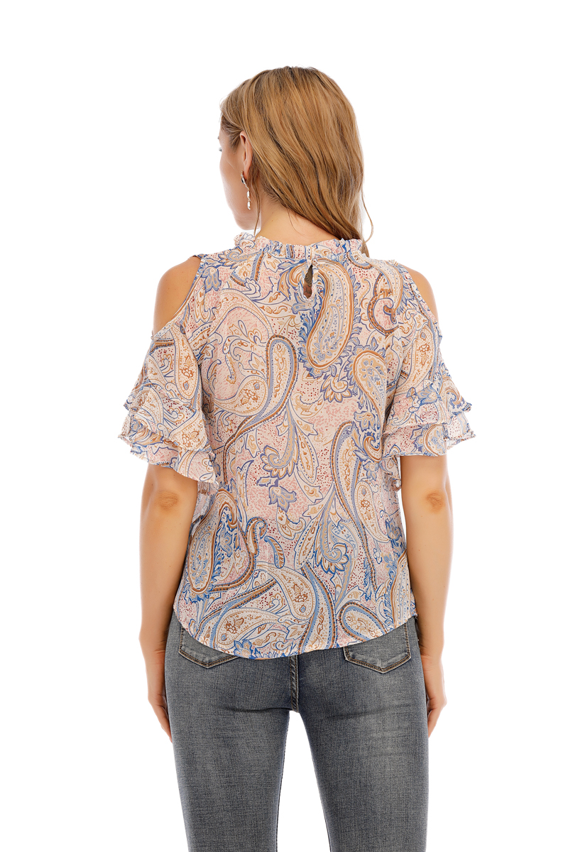 Cold Shoulder Printed Top with Neck Diamond