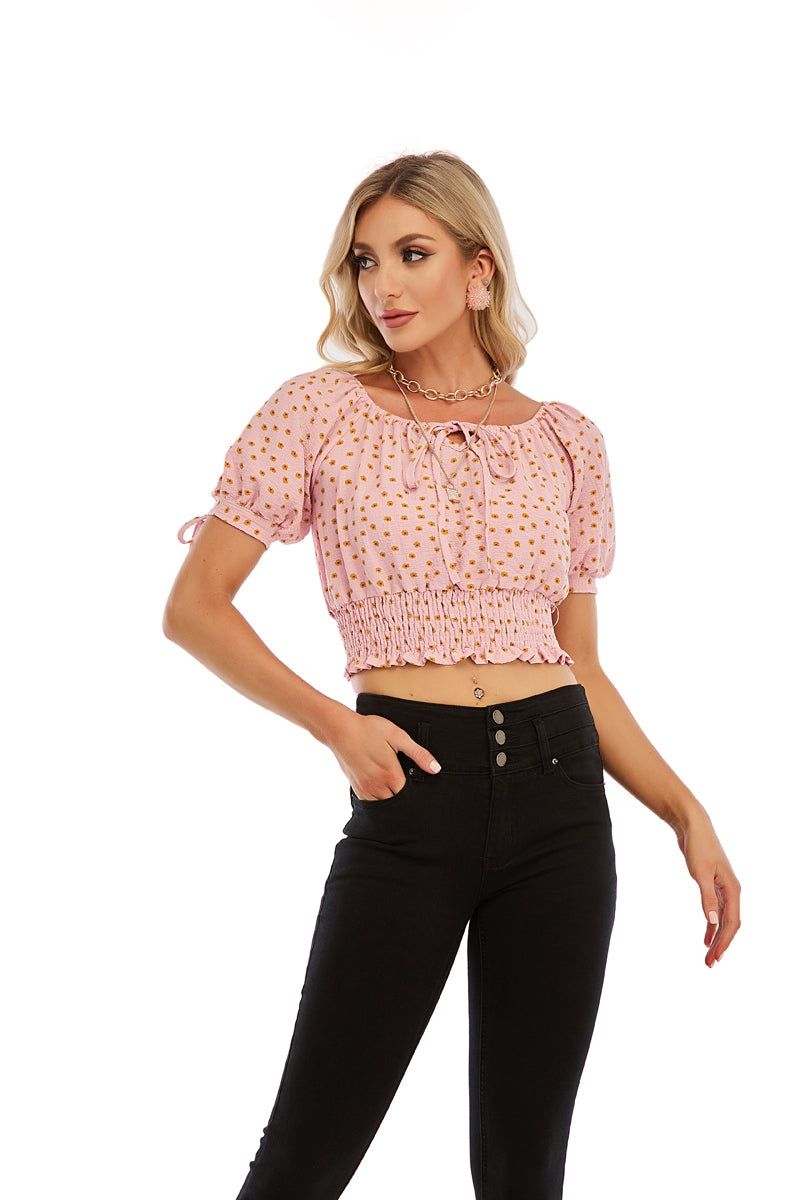 Dotted Smocked Crop Top