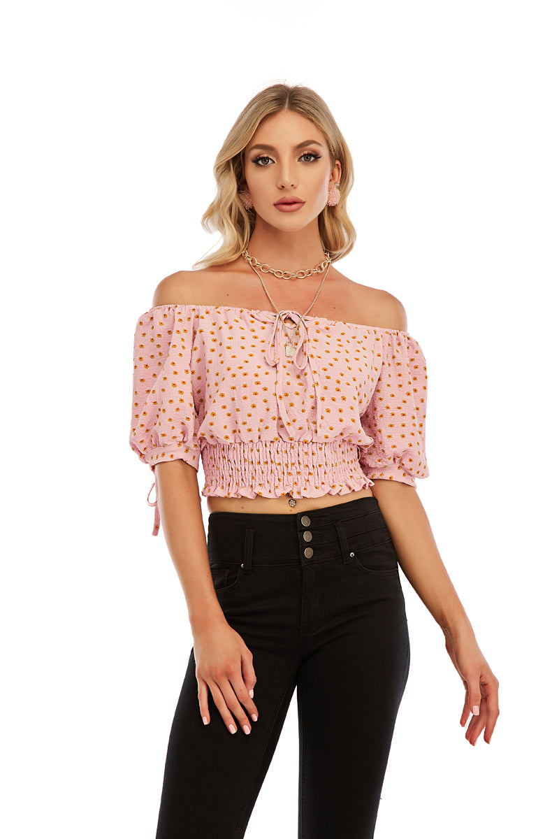 Dotted Smocked Crop Top