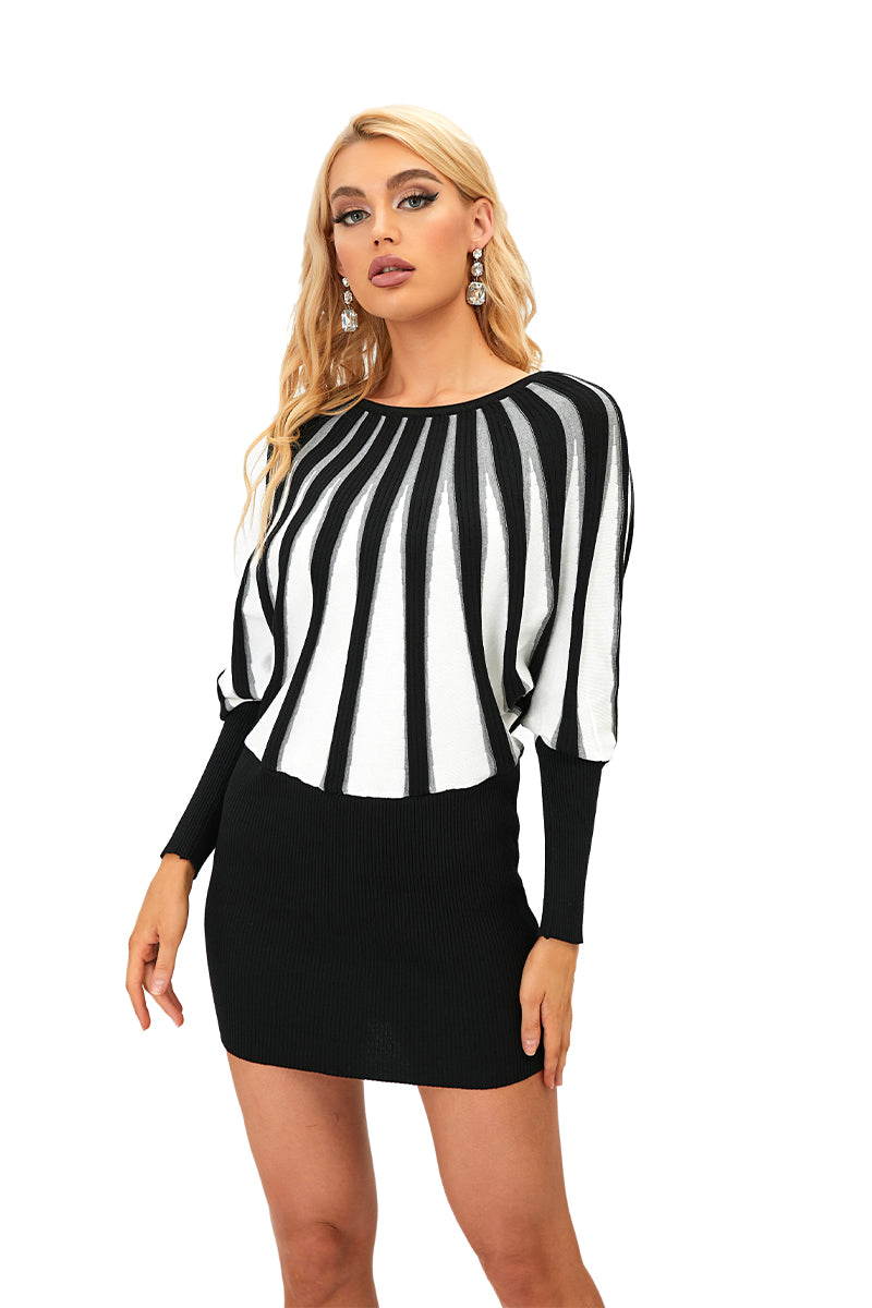 Black stripe knit dress