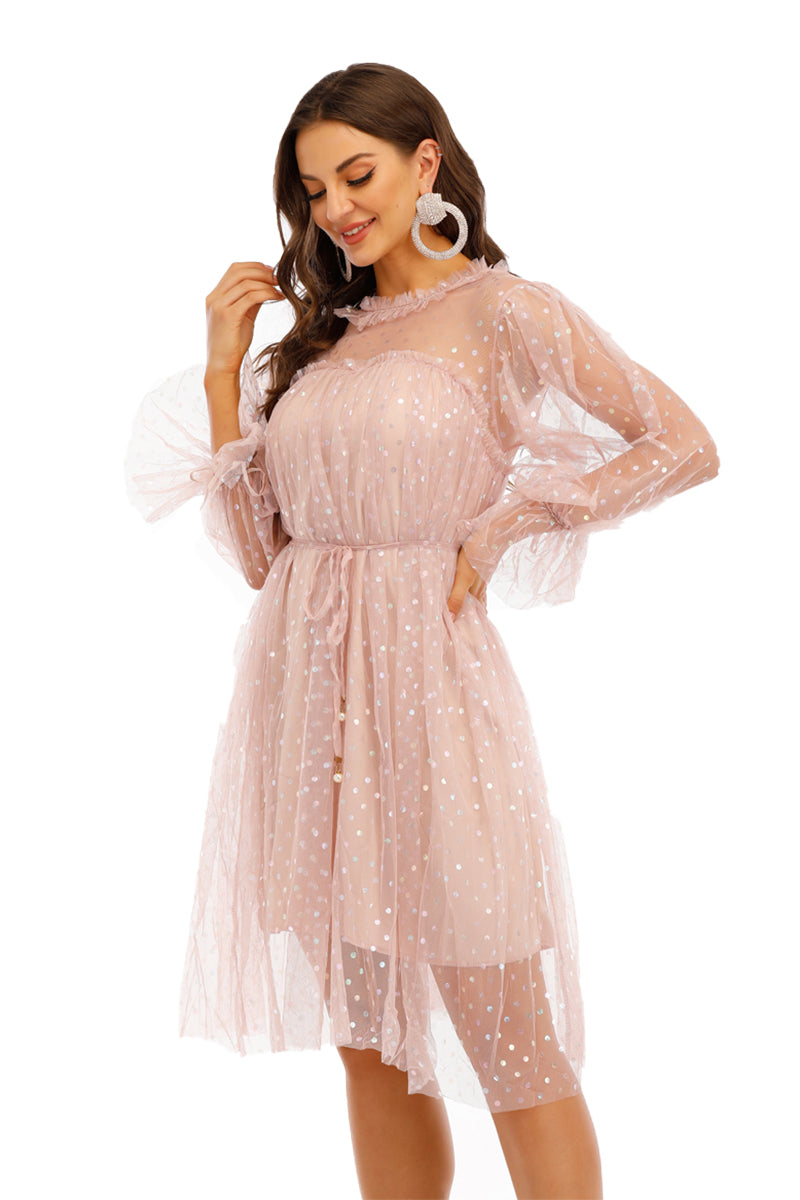 shiny pink long sleeve dress