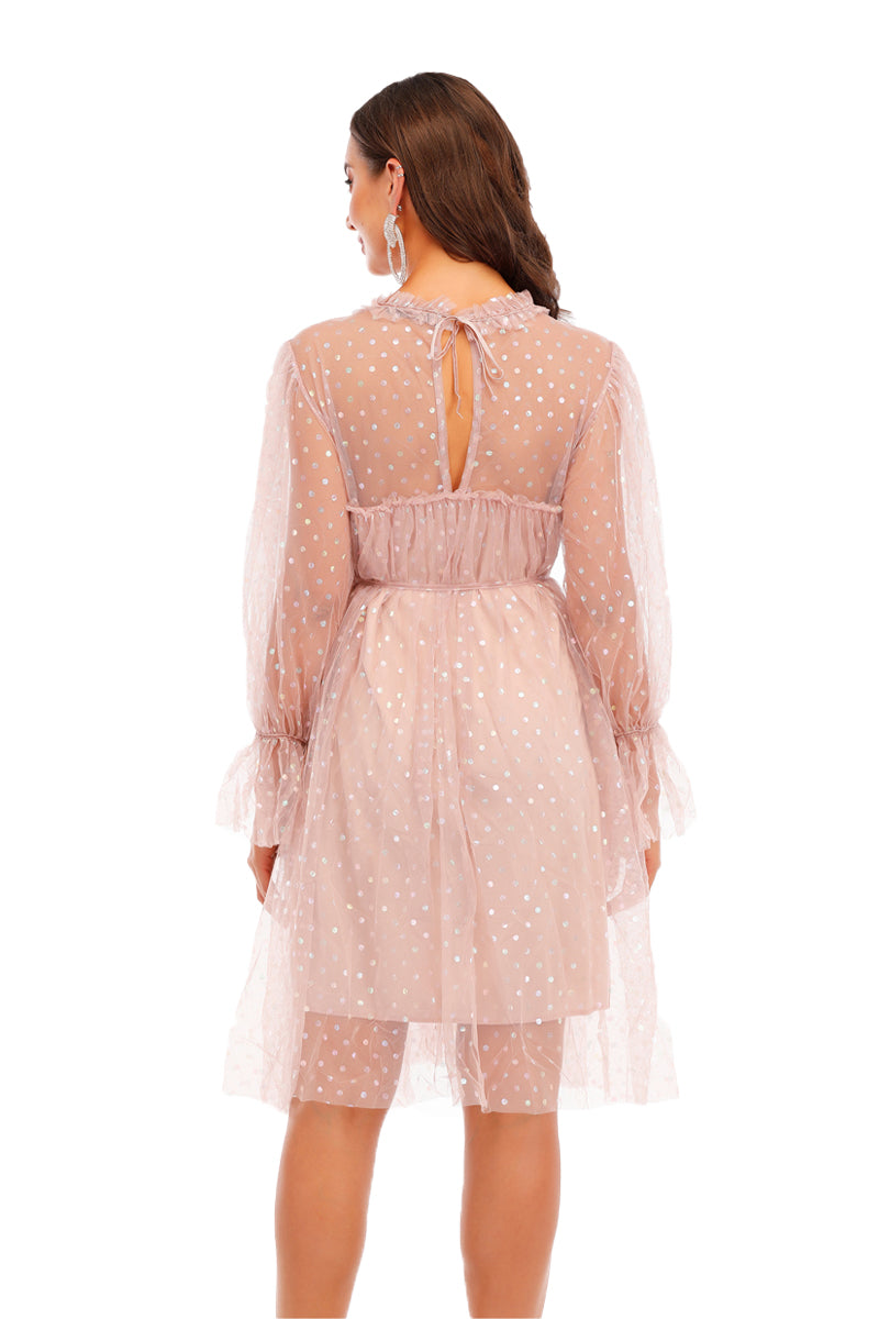 shiny pink long sleeve dress