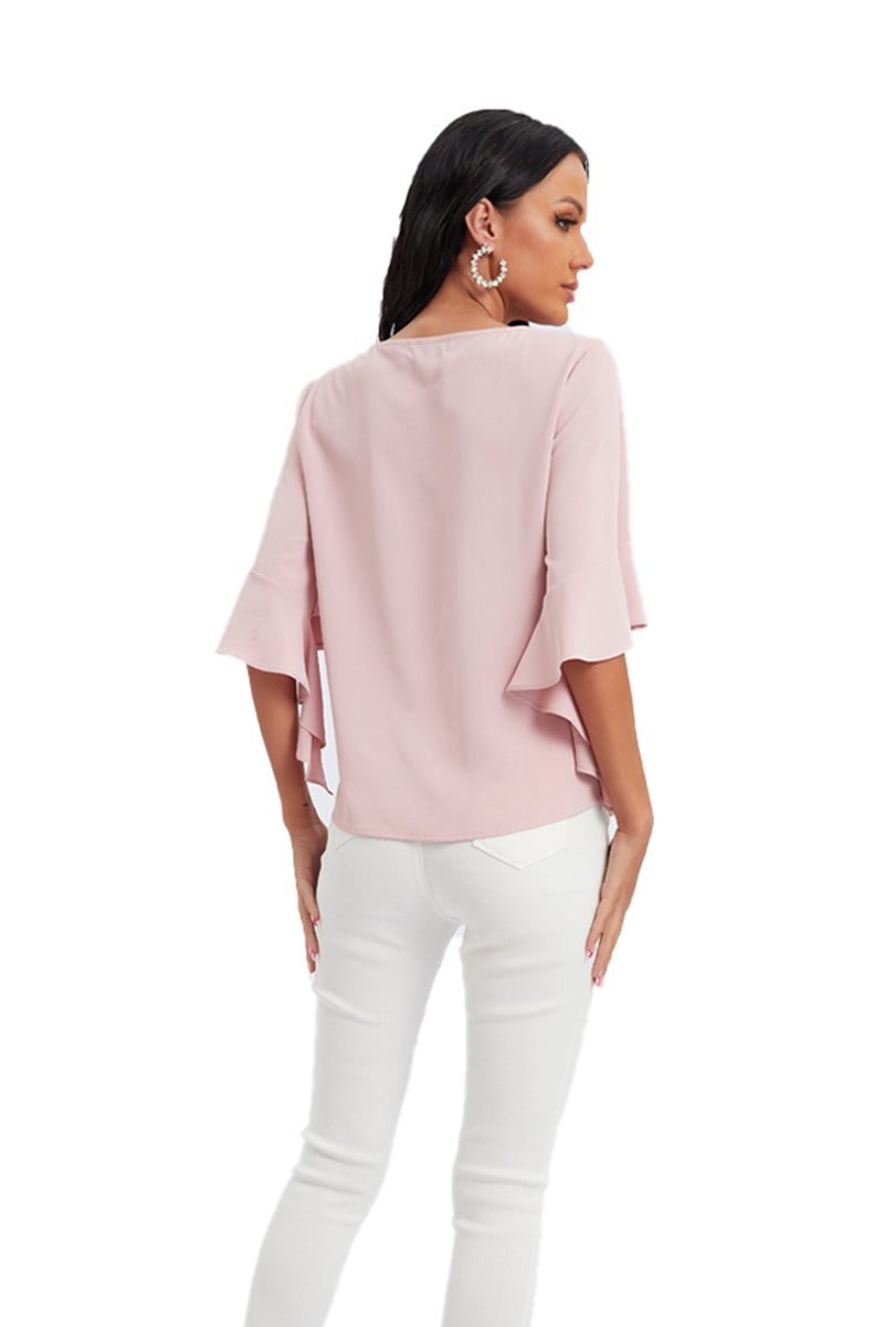 Flare sleeves top with pearls