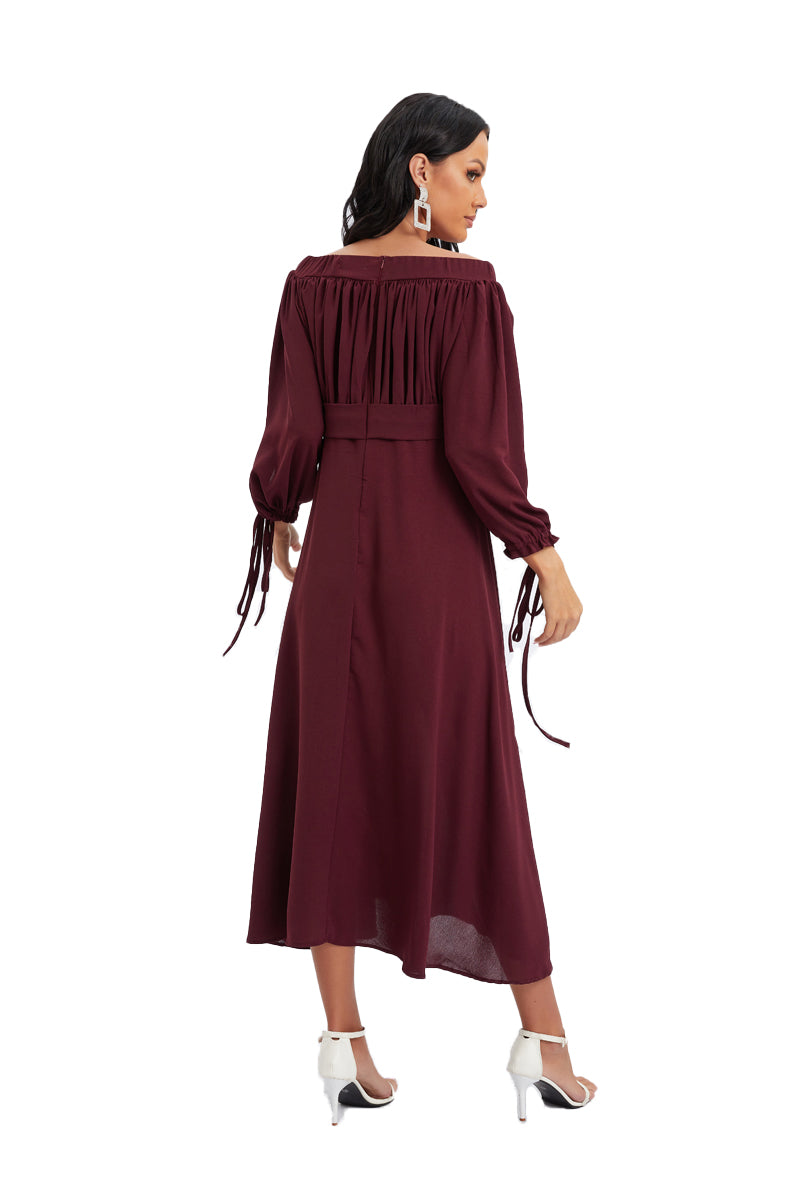 Off shoulder dress with open sleeve and cuff
