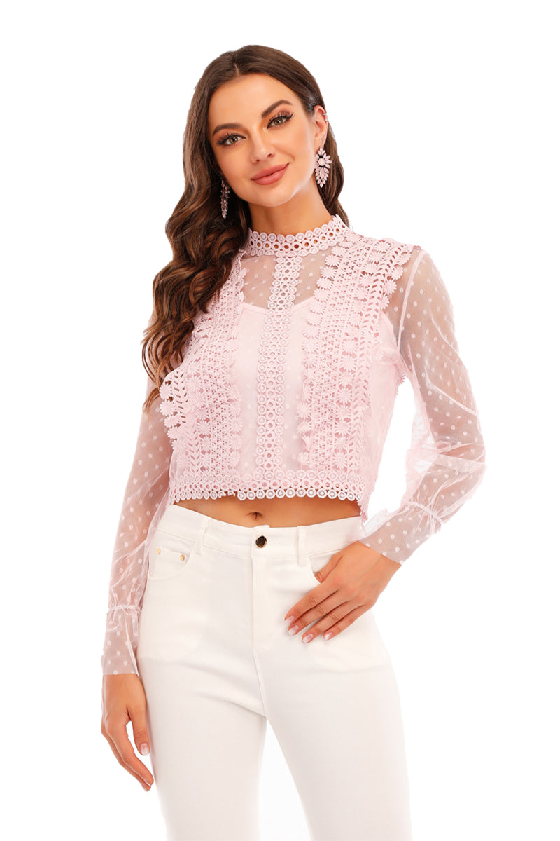 Pink full sleeve lace top