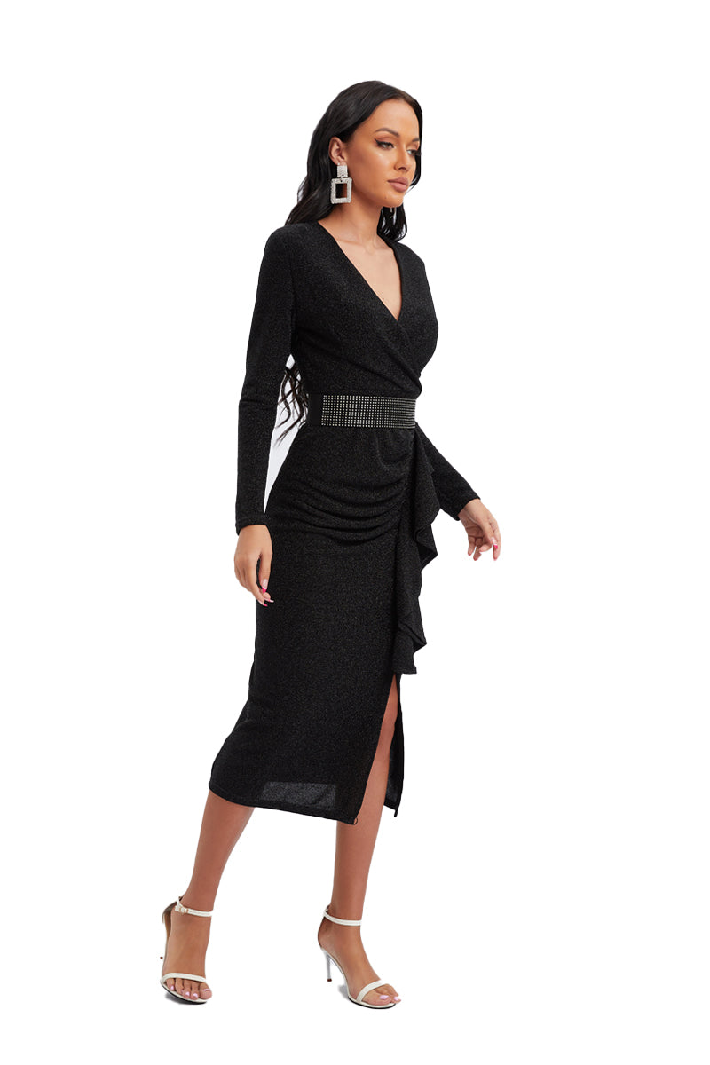 Black Glitter Dress w/ Diamonted Belt