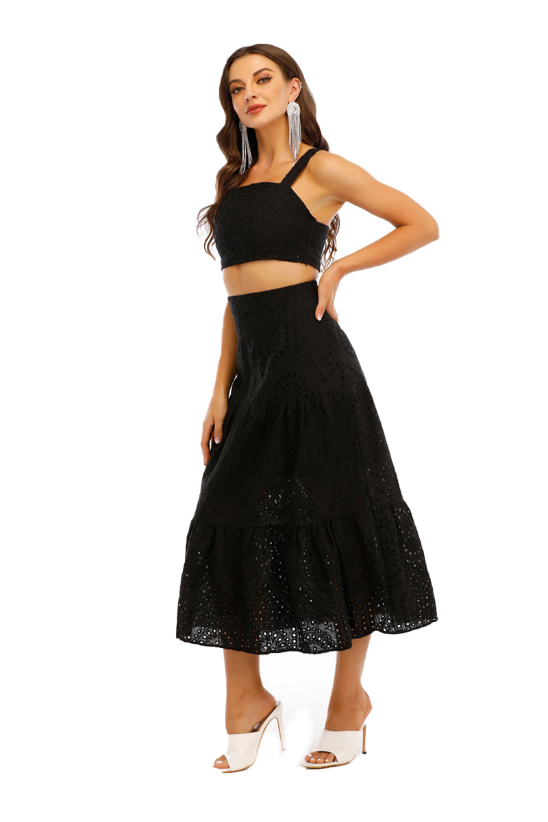 black lace top and skirt set