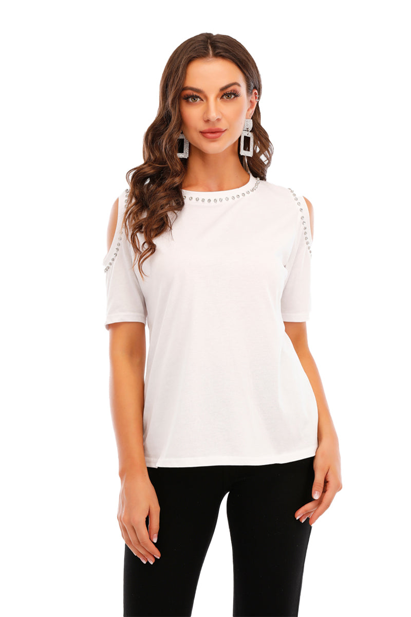 Cold shoulder shirt with diamond necklace detail
