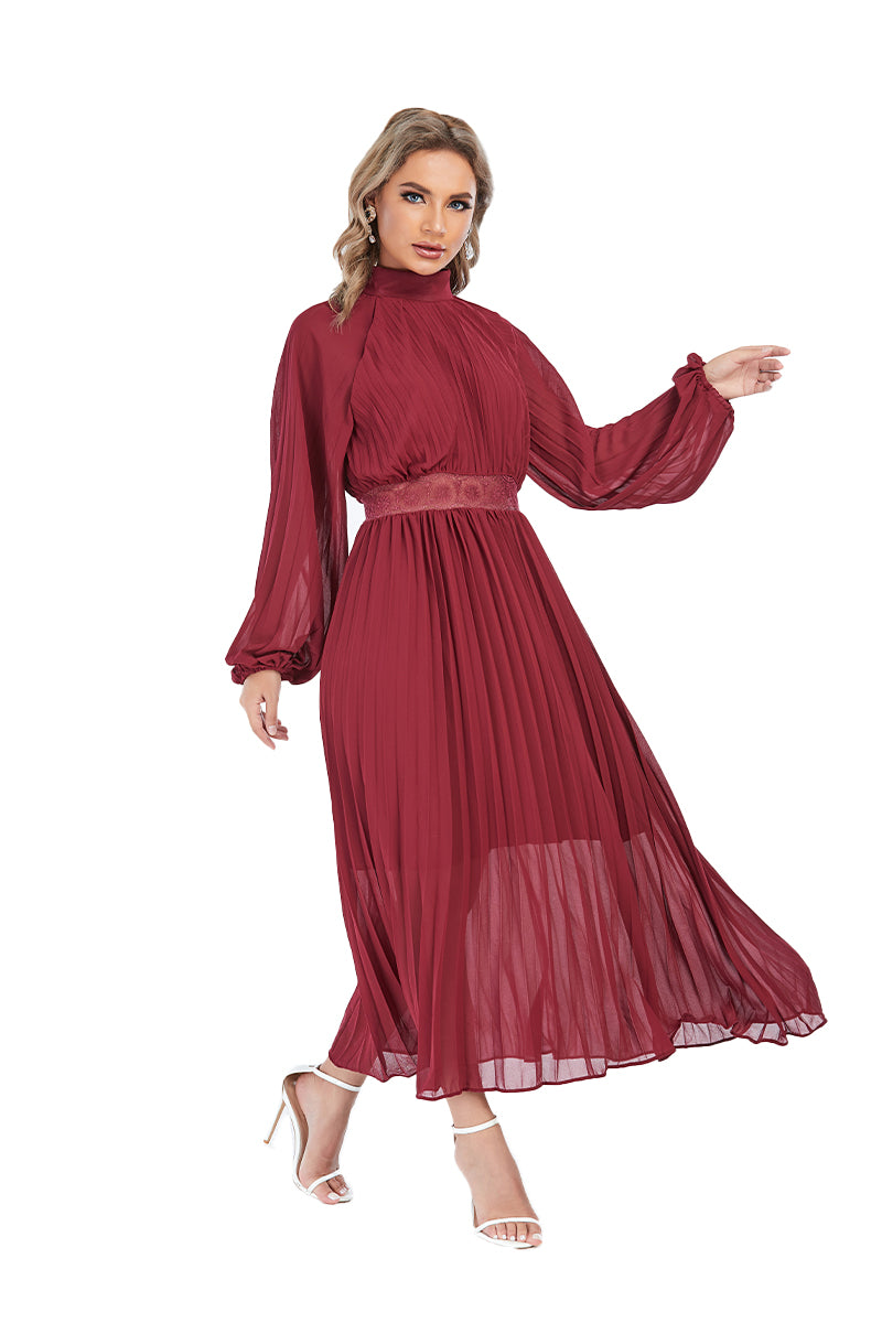 Long pleated dress with long sleeve