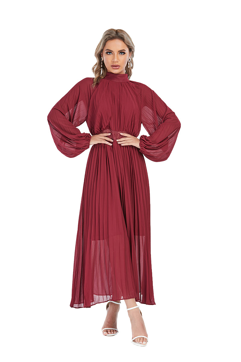 Long pleated dress with long sleeve