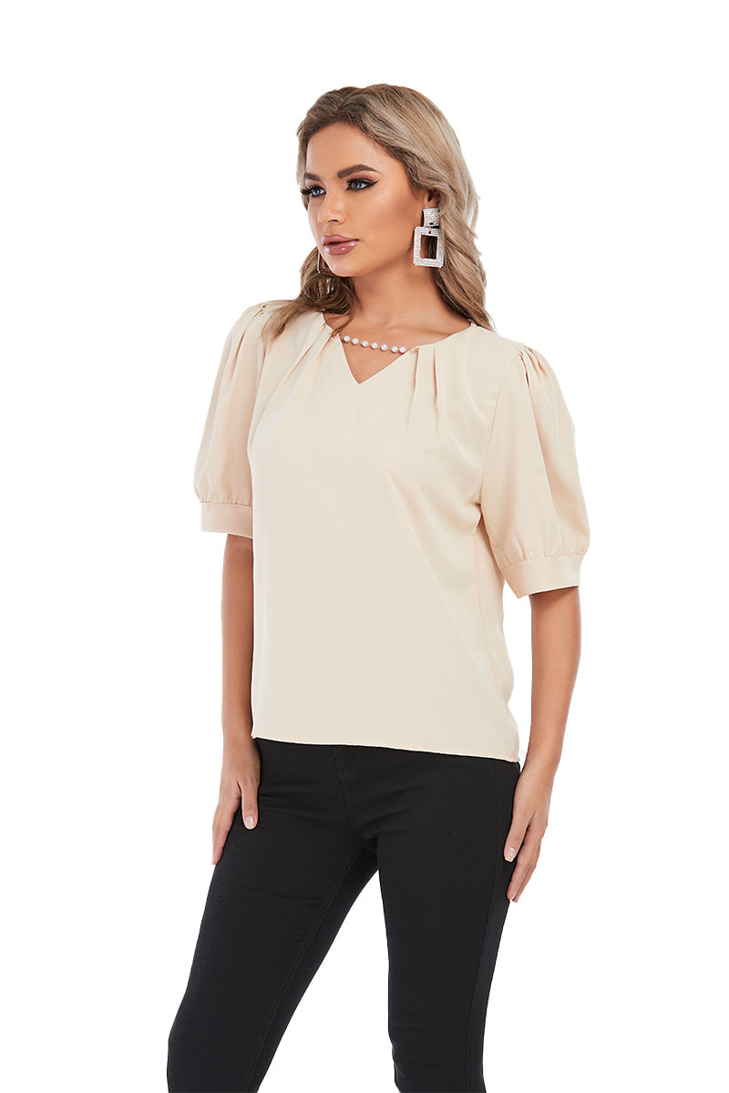 short sleeve top with neck broach