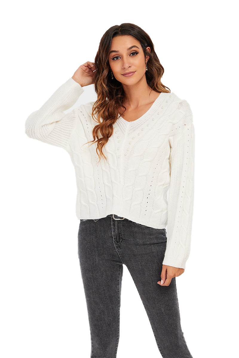 v neck   sweater with pearls