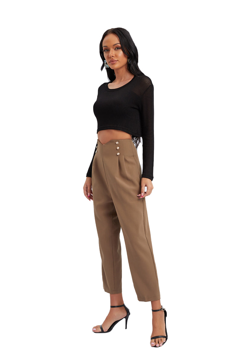 Khaki formal pants with buttons