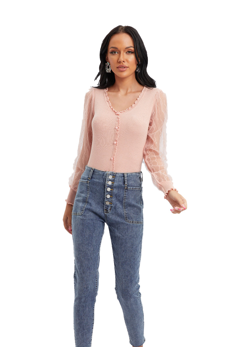 Pink cardigan with  net sleeves