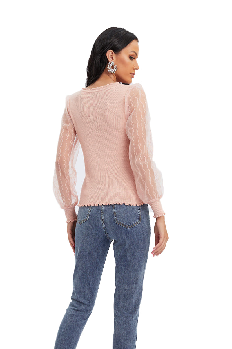 Pink cardigan with  net sleeves