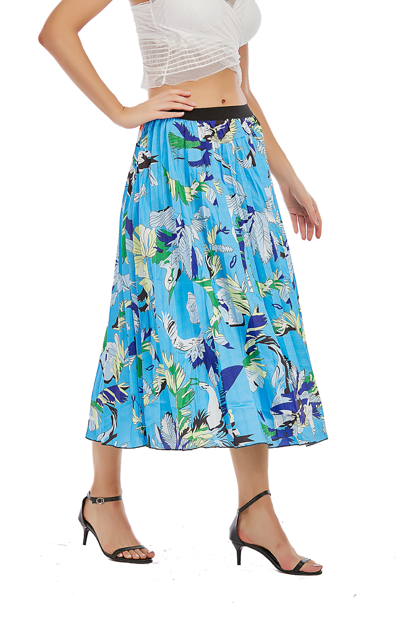 Blue Printed Pleated Skirt