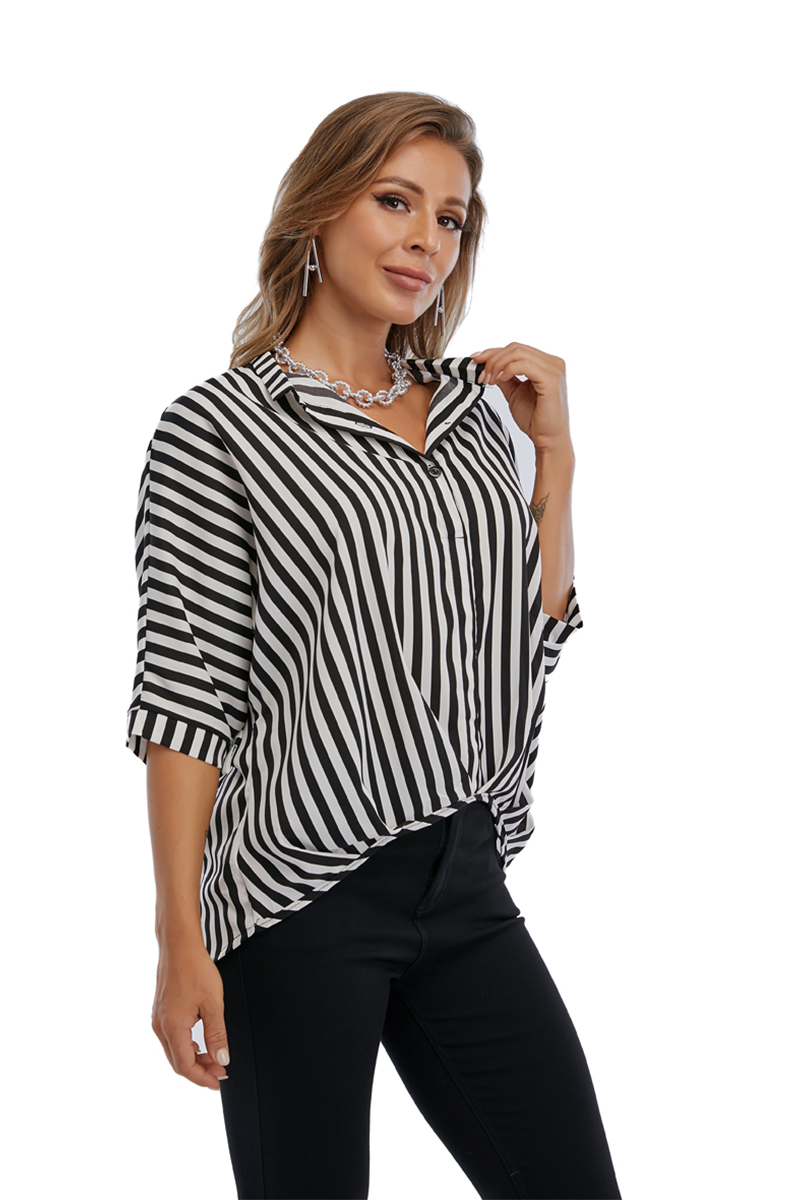 Black and white stripe button down shirt