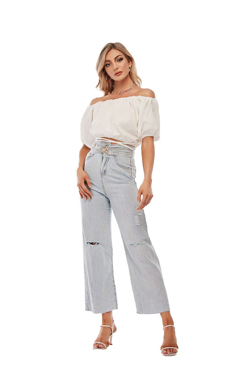 Off shoulder top with cross waist straps