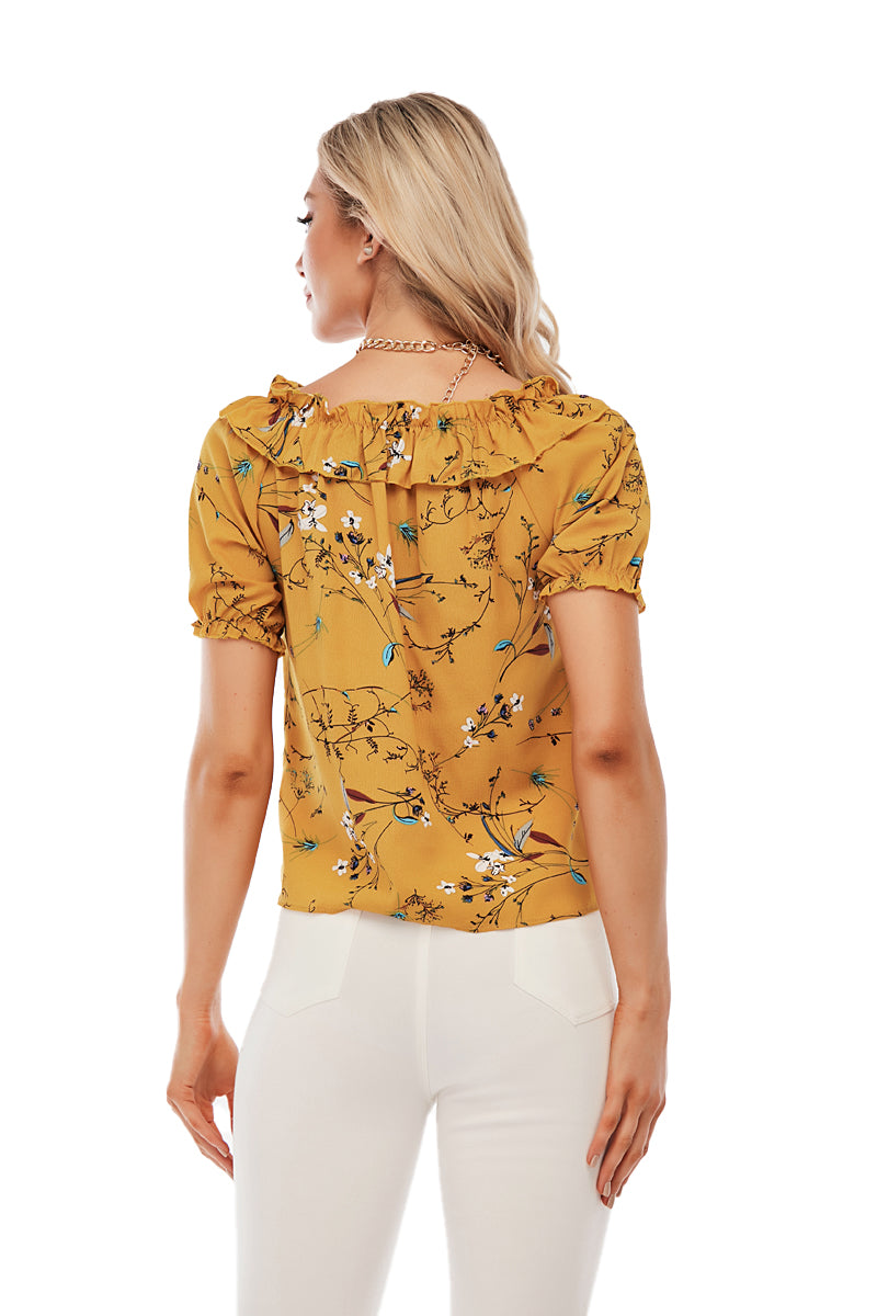 Off shoulder yellow floral printed top