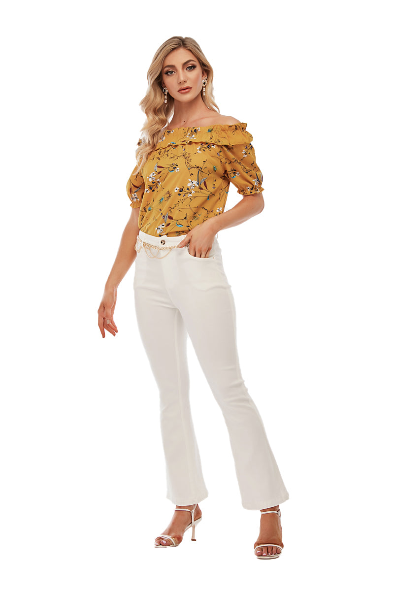Off shoulder yellow floral printed top