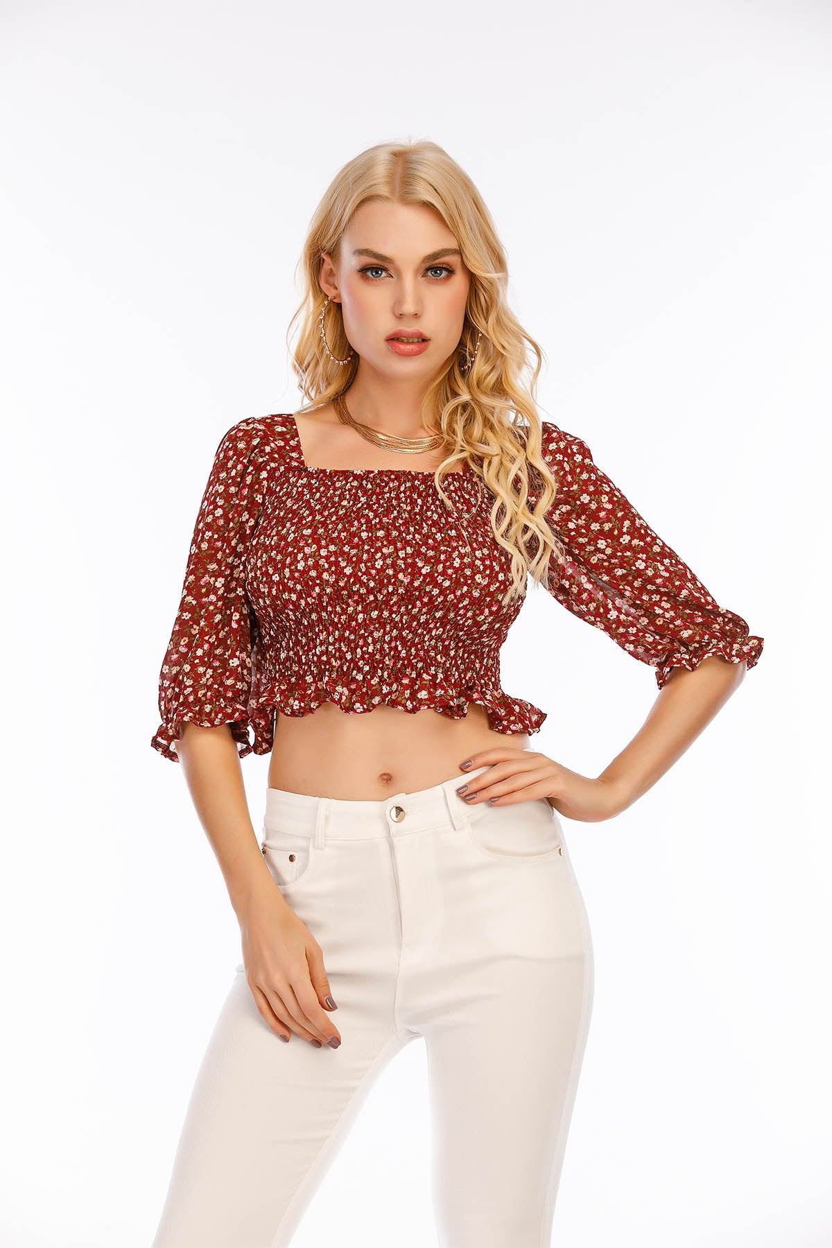 RED & WHITE FLORAL CROP TOP