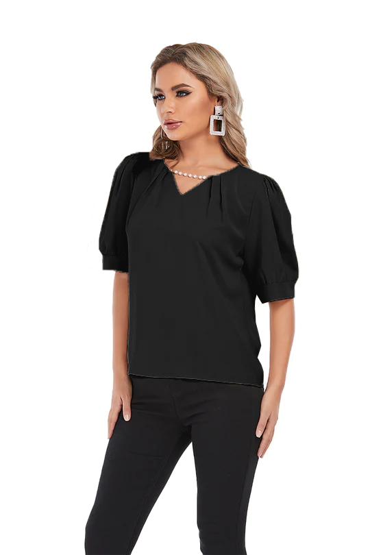 short sleeve top with neck broach