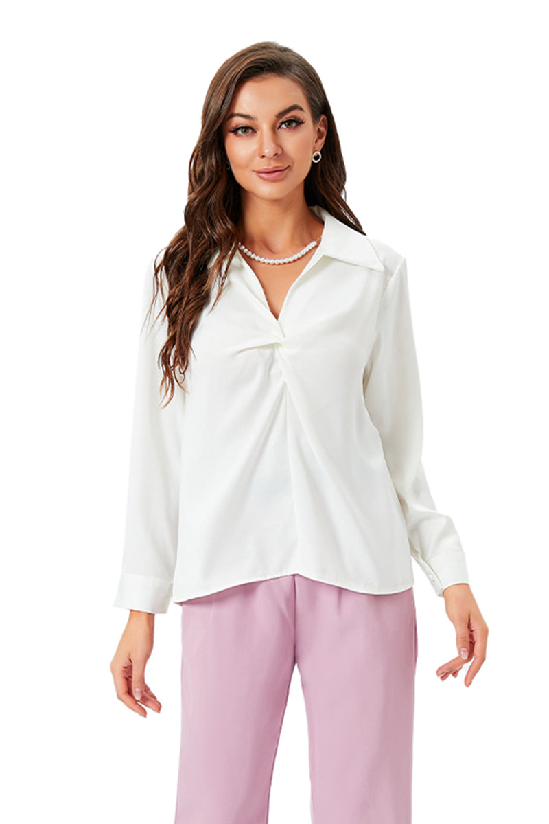 Twisted neck satin and pearl blouse
